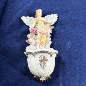Set Of 4 Vintage Magnetic Angel Holy Water Font With Children & Cross Details